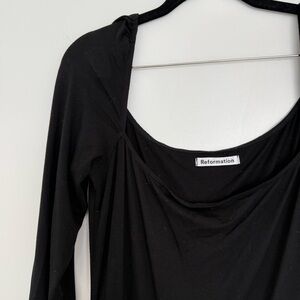 Reformation Black Long Sleeve slit-hem dress